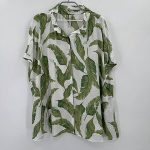 Belle Isle by Torrid Botanical Palm Print Camp Shirt Button Front Plus Size 2